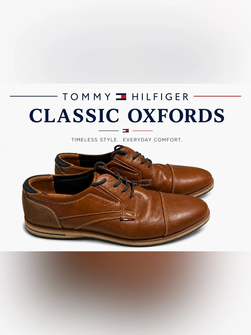 Tommy Hilfiger Men’s Tan Leather Oxford Lace-Up Shoes